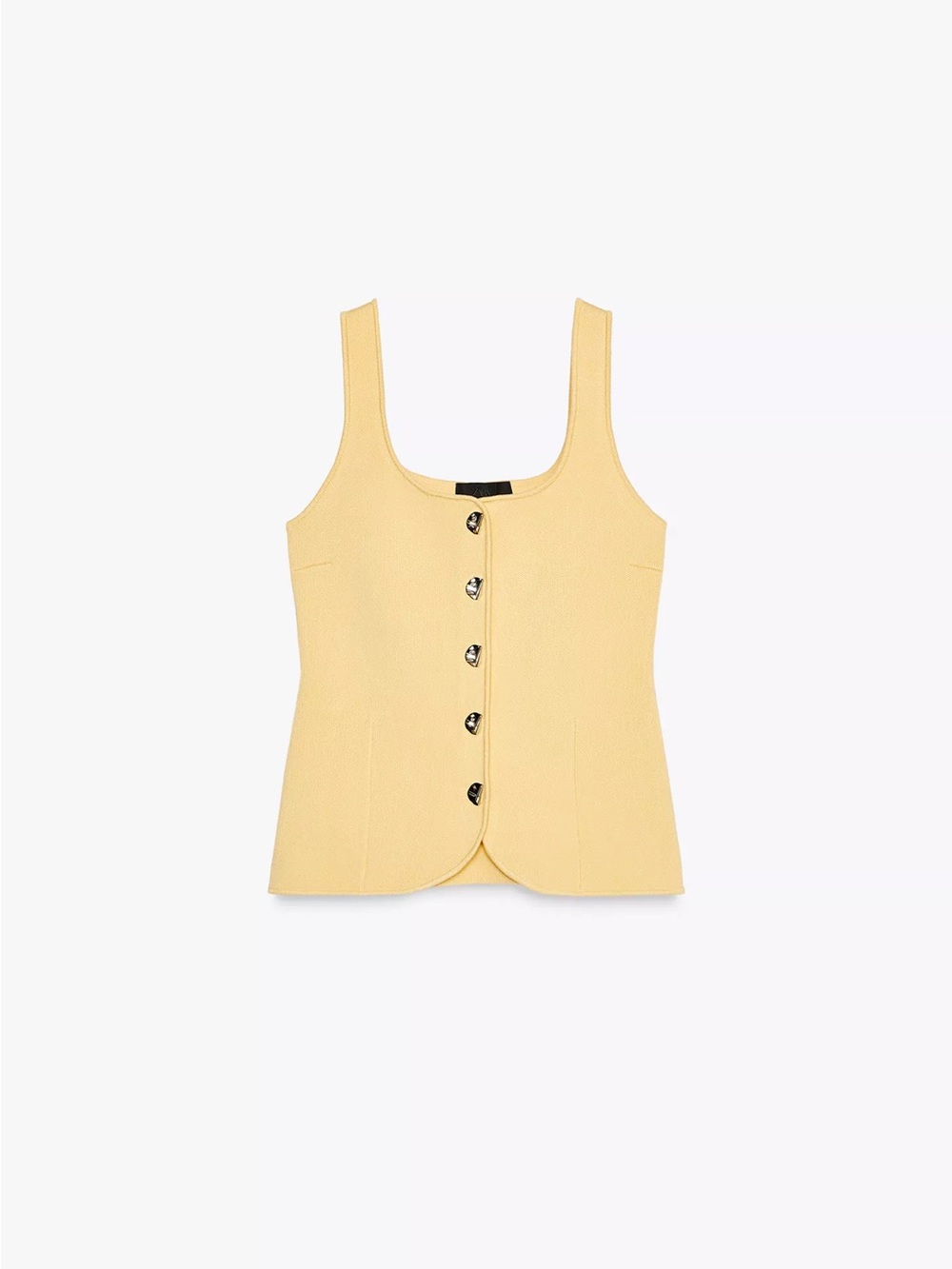 Zara Pale Yellow Button-Front Scoop Tank